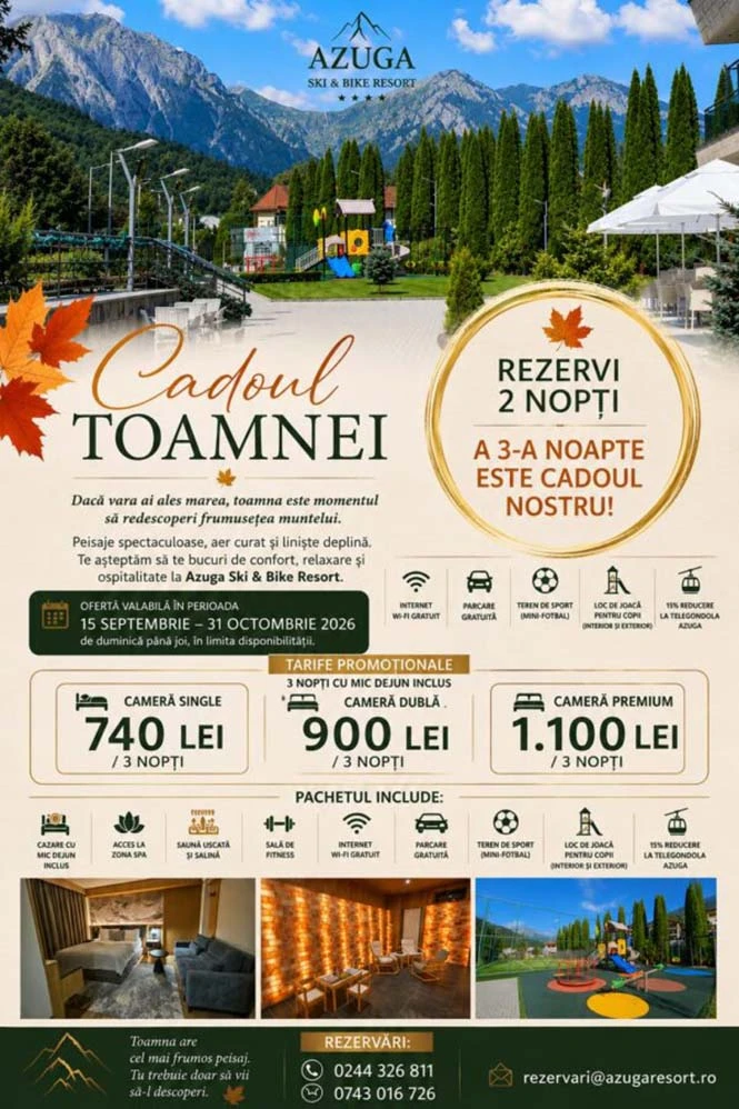 Ofertă de toamnă pentru cazare la Azuga Ski & Bike Resort